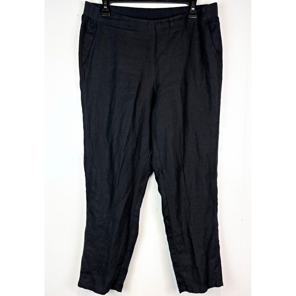 J. Jill Pants 100% Linen Black Lagenlook Relaxed Pull-On Ankle Sz Med Petite